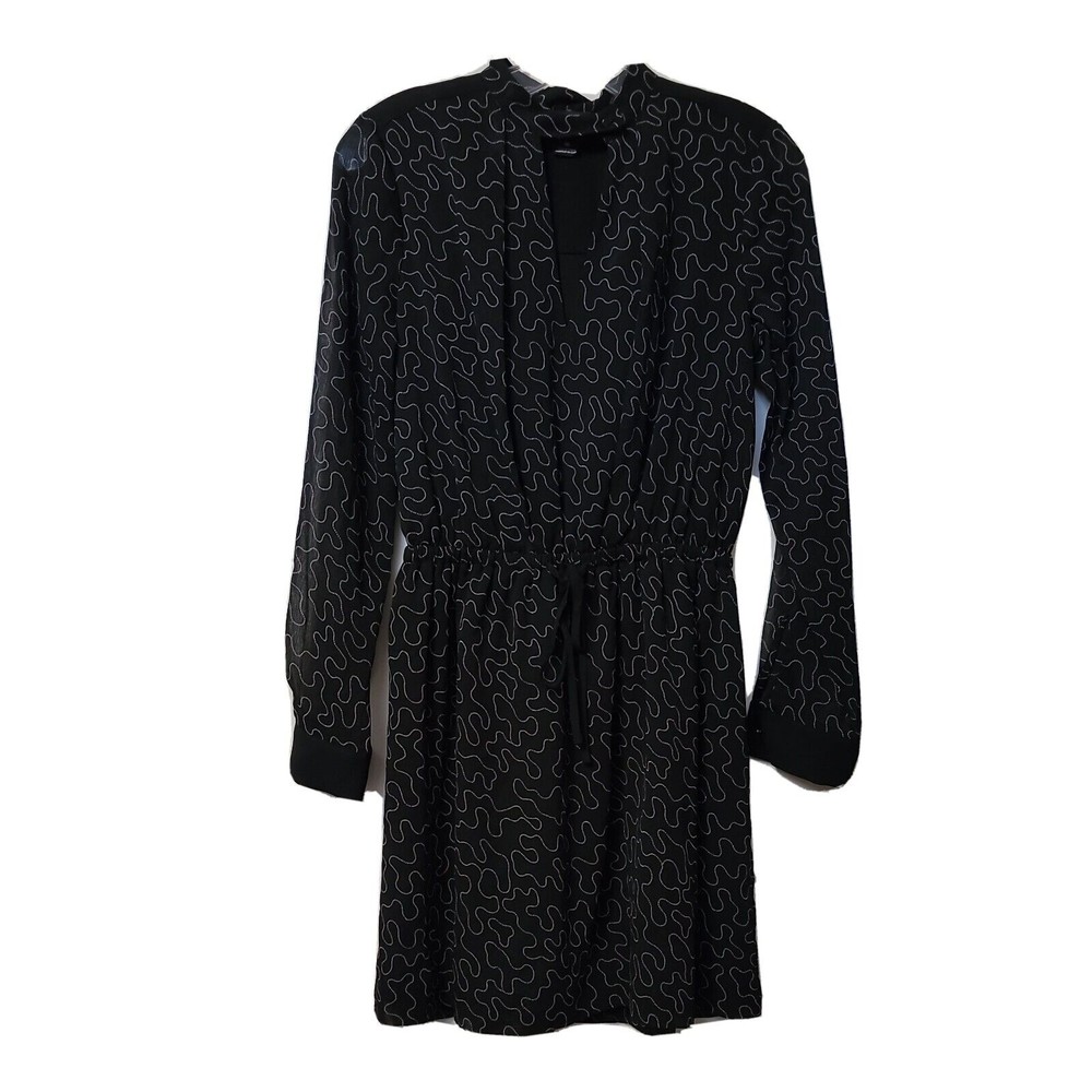 Club Monaco Women's Sheer Panel Long Sleeve Knee Length Shift Dress Black SZ 00